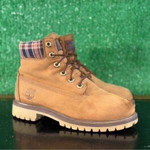 Timberland 6 Inch Brown Suede Boots Flannel Collar Gradeschool Junior Size 3.5Y